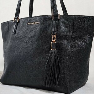 美品 マイケルコース トートバッグ 本革 シボ革 レザー MICHAEL KORS 黒 ビジネス ブリーフケース メンズ 大容量 仕事 A4可 肩掛け PC可 鞄