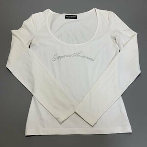 １円〜　EMPORIO ARMANI　エンポリオアルマーニ　Tシャツ　ロンT　XSサイズ　白　ロゴ　ラインストーン　コットン　C2120