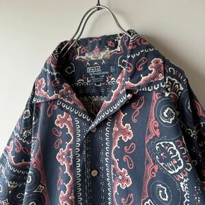 [1 иен старт ]POLO Polo Ralph Lauren рубашка с коротким рукавом L VINTAGE CAMP общий рисунок открытый цвет Vintage aro - caldwell бандана 