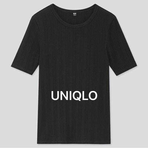 UNIQLO ユニクロ　ランダムリブクルーネックT（半袖）ブラック　Lサイズ