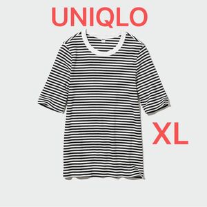 UNIQLO ユニクロ　リブボーダークルーネックT（5分袖）XLサイズ　 半袖