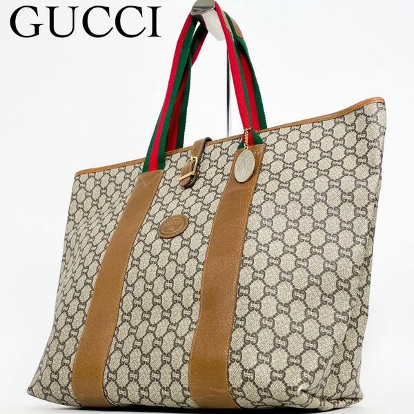 美品・人気モデル GUCCI グッチ トートバッグ ハンドバッグ シェリーライン GG A4収納 PVC レザー ブラウン