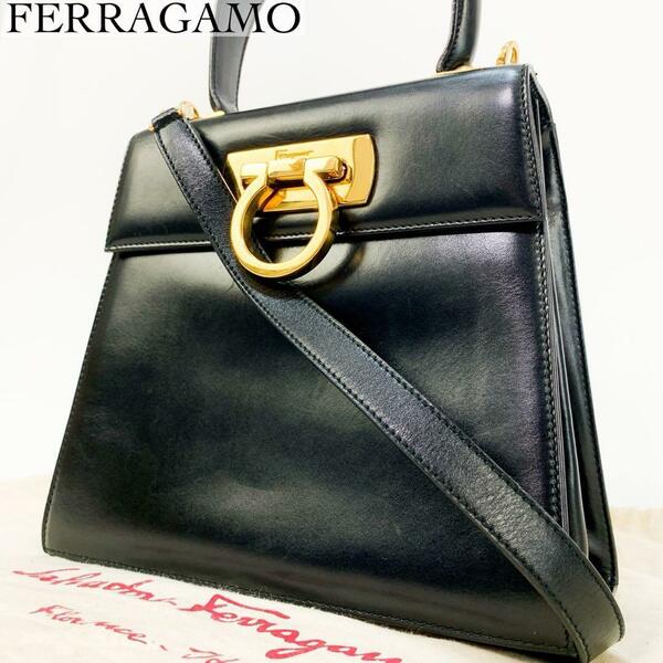 極美品・人気モデル Salvatore Ferragamo サルヴァトーレフェラガモ ハンドバッグ ガンチーニ ショルダーバッグ 2way ブラック レザー