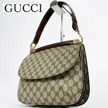 美品・希少モデル GUCCI グッチ ショルダーバッグ ハンドバッグ インターロッキング GG PVC レザー ブラウン_画像1