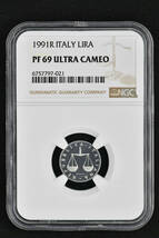 ★金終 【NGC PF69 ULTRA CAMEO N社TOP最高鑑定】1991R イタリア 1Lira 完全未使用 プルーフ 世界コイン 古銭 貨幣 硬貨【決済期限火曜日】_画像3