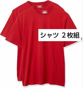 シャツ 2枚セット Tシャツ クルーネック 赤 半袖 メンズ 洗い替え シンプル 無地 トップス M