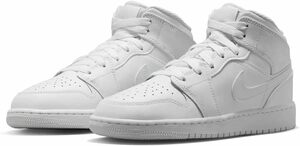  Nike воздушный Jordan 1 mid GS 24.5.554725-136 NIKE AIR JORDAN 1 MID(GS) Triple белый подлинный . белый женщина ребенок Kids детский 