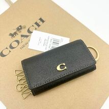 【COACH☆新品】6 リング キー ケース！クロスグレイン レザー！ブラック！_画像1