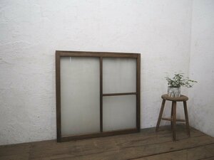 taQ0556*[H86,5cm×W88,5cm]* Vintage * ретро старый дерево рамка-оправа стекло дверь * старый двери раздвижная дверь рама окно стекло старый мебель . материал lino беж .nL внизу 