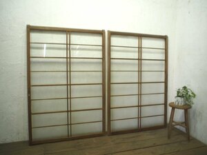 taQ0451*(1)[H131cm×W90cm]×2 sheets * Showa Retro . design glass. old tree frame sliding door * fittings glass door sash old Japanese-style house Vintage L under 