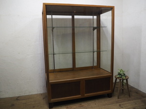 ta load Y0120*H181,5cm×W129cm* antique * extra-large * large old wooden glass showcase * display shelf display case cabinet retro X(yaF).