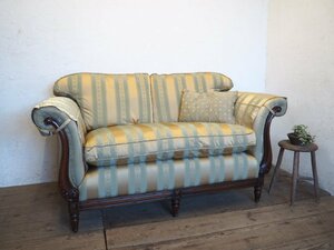 ta load G0548*③ England made * feeling of luxury. exist -ply thickness . old wooden love sofa * Britain furniture 2 seater .2P chair chair chair antique style X(yaF).