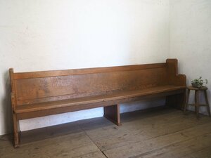 ta груз J0877*⑦W244cm* античный * старый ... большой из дерева Church bench * стул стул стул Church pyu- Old retro V(yaF).