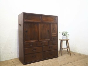 ta load Q0149*H103cm×W88cm* antique * front zelkova. old wooden storage shelves * zelkova display shelf tea chest of drawers Japanese-style chest cabinet retro case N(yaC) pine 