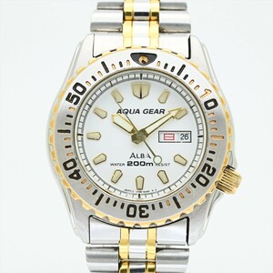 12.SEIKO/ALBA*1996 год производство 200m aqua механизм дайвер белый циферблат кварц батарейка заменен мужские наручные часы Vintage б/у AQUA GEAR