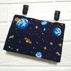 ★オーダーメイド★ ネイビー 宇宙惑星柄 ☆ クリップ付 ☆ 移動ポケット ☆ ハンドメイド 