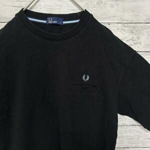 [ beautiful goods ] Fred Perry short sleeves Logo embroidery month katsura tree . shirt deer. .L black blue blue black FRED PERRY