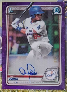2020 Bowman Chrome Andy Pages Purple Refractor /250 Auto 直筆サイン