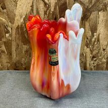 送料無料【N①1598】KURATA クラフトグラス　オレンジ白マーベルガラス　花瓶　未使用_画像2