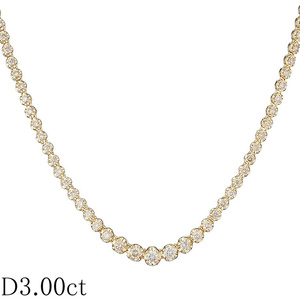 ダイヤモンド/3.00ct テニス ネックレス K18YG