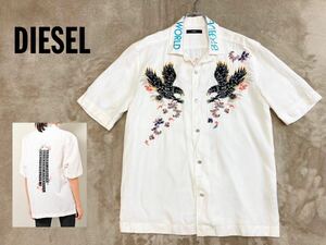 激シブ！美品 豪華刺入り【DIESEL】ディーゼル「KENTA-A」開襟 半袖 オープンカラーシャツ 白 ホワイト/M