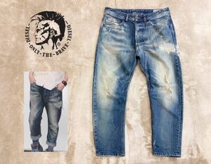 完売！極美品 定価4.4万円 イタリア製【DIESEL】ディーゼル「NARROT WASH 0816K」レギュラーキャロット リペア加工 クロップドデニム W30