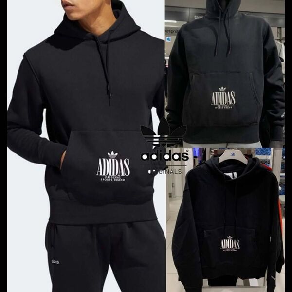 adidas トレフォイルスクリプトパーカー/M/コットン/BLK/H32327
