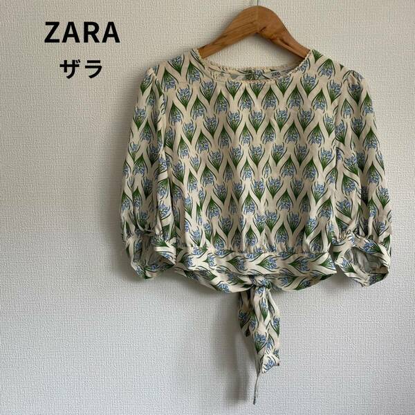 美品★ZARA ザラ バックリボン クロップド丈トップス 総柄 エスニック