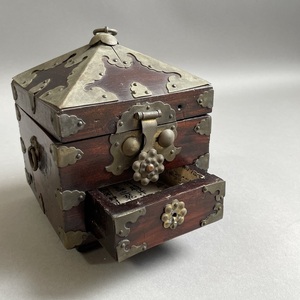 MS1214 李朝家具 木製装飾収納小箱 全高:約15.5cm バンダジ 古民芸