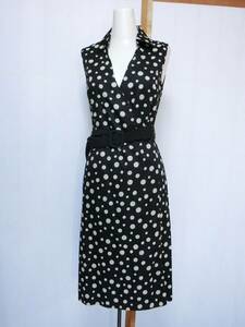 *BALLSEY Tomorrowland black ... gray ju. large small. polka dot pattern . belt . attaching kashu cool design. One-piece 38*TOMORROW LAND