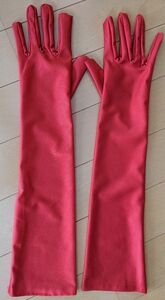 赤レッドストレッチロング手袋ドレスコスプレウエディング新品グローブ51cm丈 グローブ 手袋