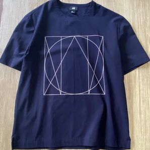 H&M ネイビー　シャツ　Tシャツ　デザインプリント　メンズML 175