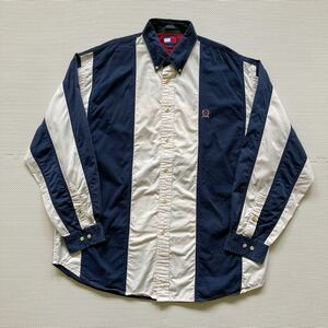 90s TOMMY HILFIGER トミーヒルフィガー ボーダー 長袖シャツ L