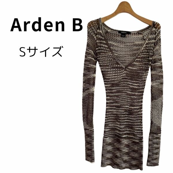 【美品】Arden B. アーデンビー メッシュドレス 綺麗 ストレッチ S 長袖 タイトドレス パーティードレス ワンピース 