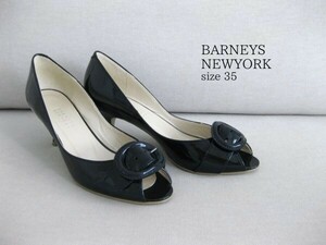 送料込☆BARNEYS NEWYORK☆ヒールパンプス☆エナメル☆35(22.5cm)☆D.NAVY☆オープントゥ☆エナメルパンプス☆バーニーズニューヨーク