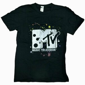 海外正規ライセンス MTV Paint Splatter Logo Tee スプラッター ペンキ ロゴ ヴィンテージプリント Tシャツ ペイント 半袖 黒/S