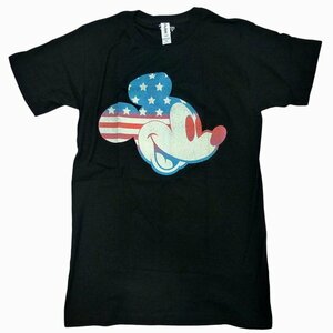 海外正規ライセンス Disney Mickey Americana Flag T-Shirt ミッキーマウス ディズニー 星条旗 USフラッグ ヴィンテージ Tシャツ 黒/S