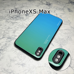 カメラ部保護モデル iPhone XS Max ケース アイフォンXS Max ケース XSMax 強化ガラス グラデーションデザイン☆水色緑系