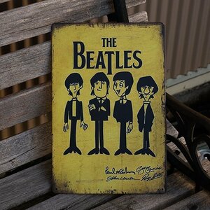 [ жестяная пластина табличка ]THE BEATLES Beatles John * Lennon paul (pole) * McCartney George * Harrison яблоко * Star 20cm×30.* бесплатная доставка 