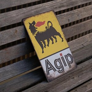 【ブリキ看板】Agip アジップ エンジンオイル 車 イタリア レトロ風 インテリア 店舗 カフェ 壁飾り 20cm×30㎝（送料無料！）