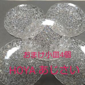 HOYA 紫陽花 ガラス皿　５枚おまけ小皿４個　平皿　中皿　クリスタル　キラキラ