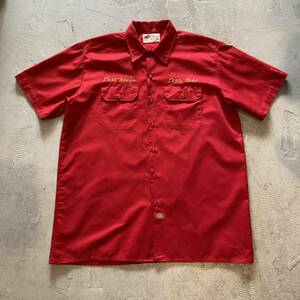 ディッキーズ Dickies ビンテージ 80s 90s 半袖 ワークシャツ XL アメリカ USA古着 メンズ 赤 レッド 企業 ロゴ 刺繍 プリント 60s 70s 874