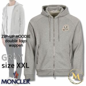 定価12万円！！☆未使用タグ付き・本物保証☆ MONCLER ダブルワッペン パーカー XXLサイズ グレー色 人気モデル