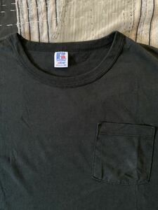 90s XXL 黒 Russell vtg ポケット tシャツ ポケT USA製 アメリカ製 ブラック black ラッセル 無地 ソリッド