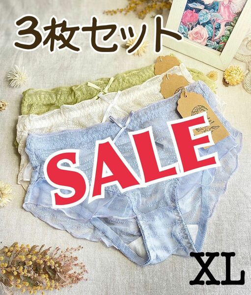 XL★ウェーブオーガンジー総レースショーツ★ 3枚セット XLサイズ 新品