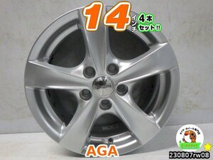 [中古ホイール4本セット]AGA[14x5.5J+40/5H]シルバー/スポーク/M14球面/フォルクスワーゲン:ポロ(9N,6R前期)