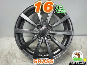 [中古ホイール4本セット]GRASS[16x5.5J+42/100/4H]ガンメタ/スポーク/アクア,ヴィッツ,カローラ,ヤリス,ルーミー,ライズ,ウィングロード