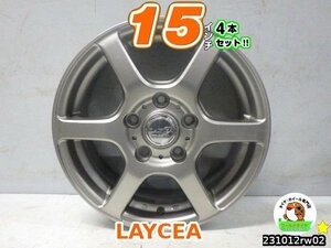 【中古】LAYCEA/シルバー/スポーク/15x6J+53/114.3/5H/15インチ ホイール4本セット/エスクァイア,ノア,VOXY,ステップワゴン,アクセラ