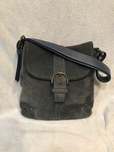 COACH/コーチ/本革ヌバック/ブルー/重厚ショルダーバッグ/超美品