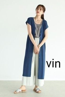 新品 スコットクラブ ヴァン Vin フロントボタンニットワンピース ネイビー